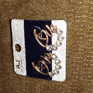 Gold Heart Earrings with Crystals